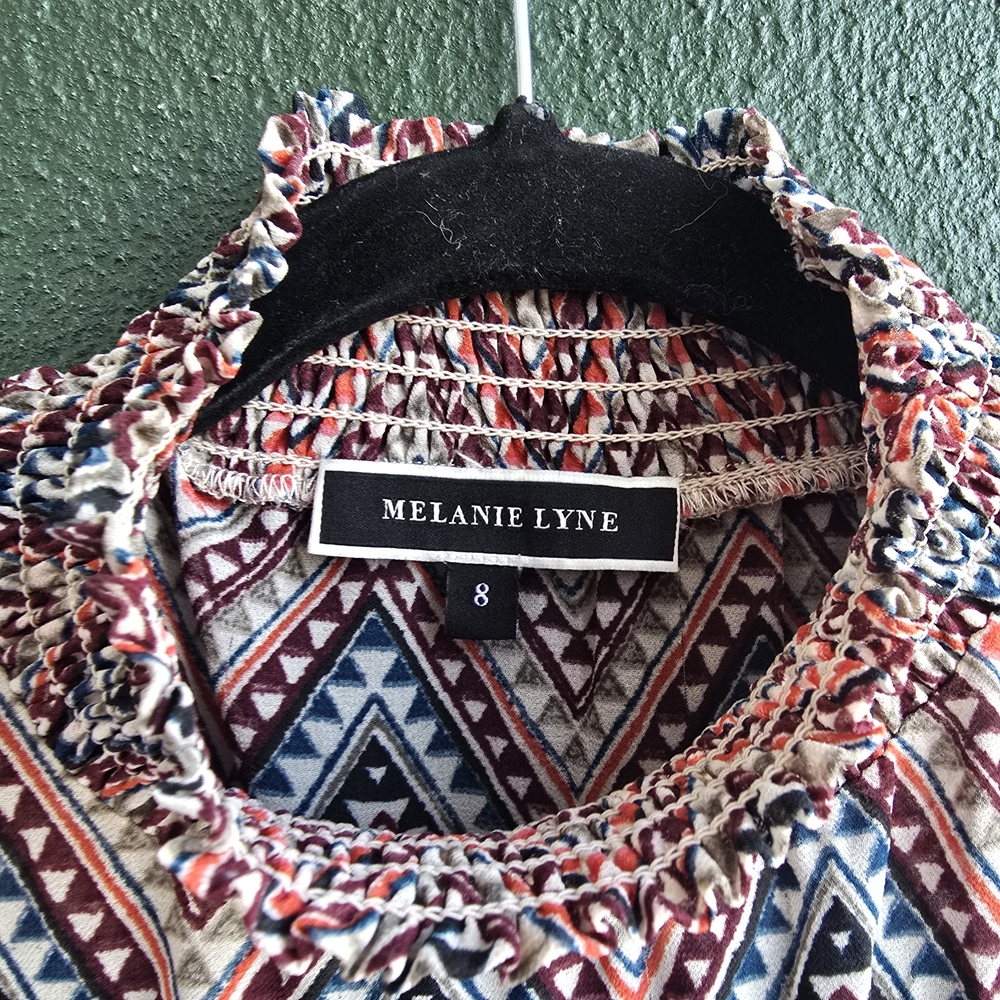 MELANIE LYNE NWT Zigzag High Neck Blouse Sz 8 - Picture 4 of 13